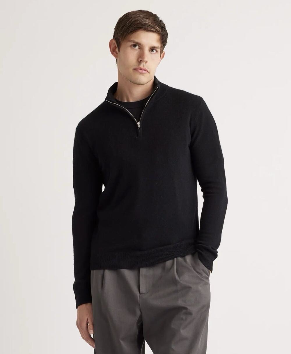 QUINCE Mongolian Cashmere Quarter Zip Sweater MENS Black Small